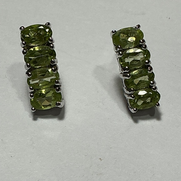 Sterling Silver Stud Earrings with Faceted Peridot Stones l 9/16 inch long - Picture 6 of 10